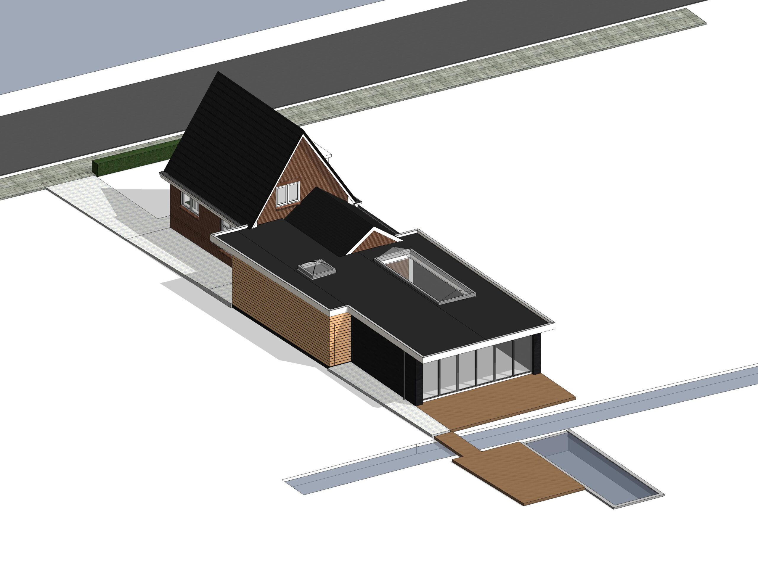 architect tekenbureau aanbouw uitbouw garage leimuiden bouwtekening 3D boven achter