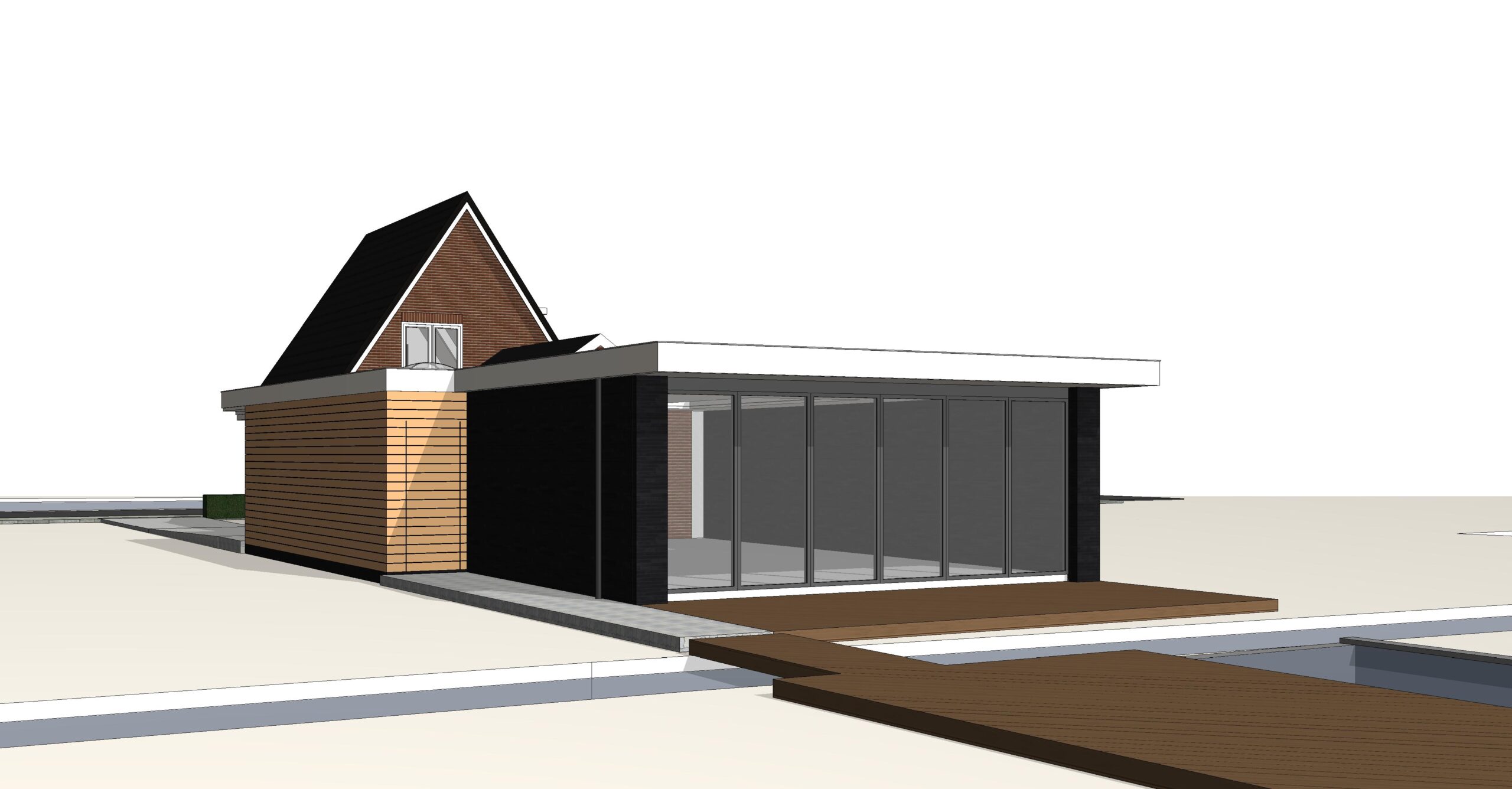 architect tekenbureau aanbouw uitbouw garage leimuiden bouwtekening 3D rechtsachter