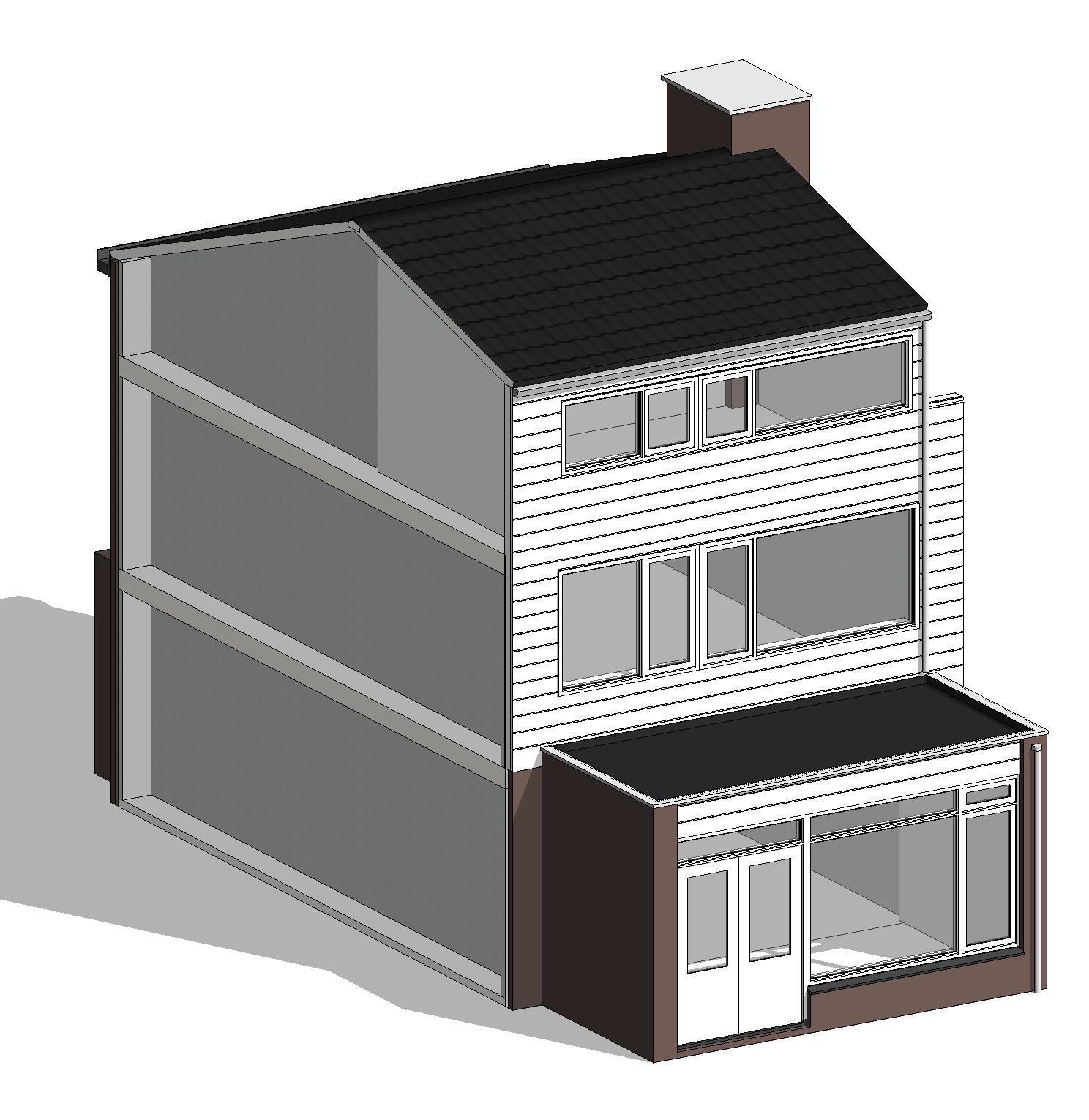 architect tekenbureau dakopbouw gevelrenovatie woubrugge bouwtekening 3D boven rechtsachter